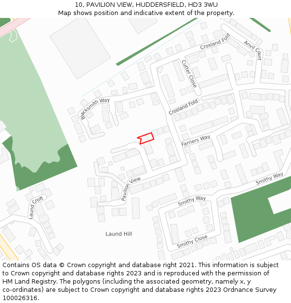 10, PAVILION VIEW, HUDDERSFIELD, HD3 3WU: Location map and indicative extent of plot