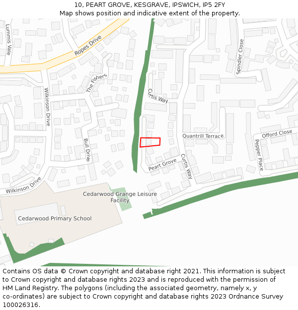 10, PEART GROVE, KESGRAVE, IPSWICH, IP5 2FY: Location map and indicative extent of plot