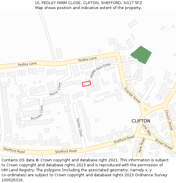 10, PEDLEY FARM CLOSE, CLIFTON, SHEFFORD, SG17 5FZ: Location map and indicative extent of plot