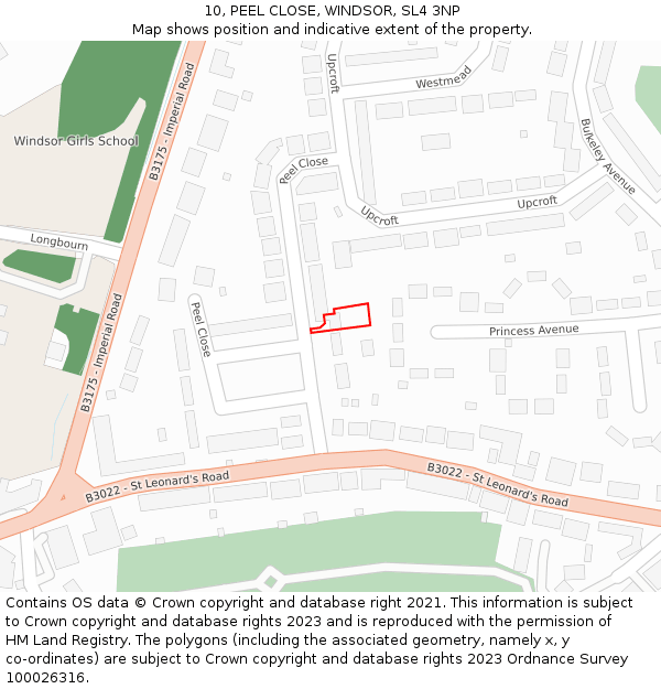 10, PEEL CLOSE, WINDSOR, SL4 3NP: Location map and indicative extent of plot