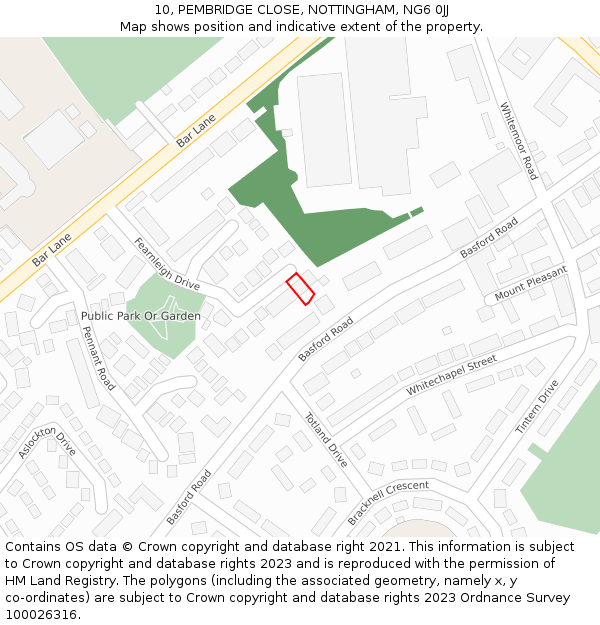 10, PEMBRIDGE CLOSE, NOTTINGHAM, NG6 0JJ: Location map and indicative extent of plot