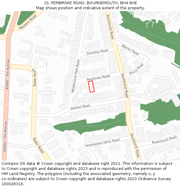 10, PEMBROKE ROAD, BOURNEMOUTH, BH4 8HE: Location map and indicative extent of plot
