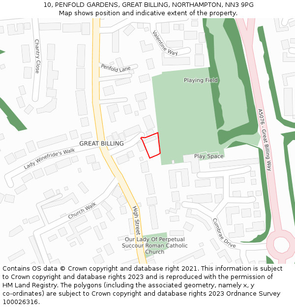 10, PENFOLD GARDENS, GREAT BILLING, NORTHAMPTON, NN3 9PG: Location map and indicative extent of plot