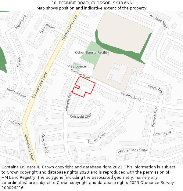 10, PENNINE ROAD, GLOSSOP, SK13 6NN: Location map and indicative extent of plot