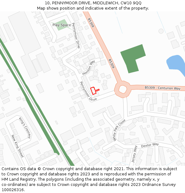 10, PENNYMOOR DRIVE, MIDDLEWICH, CW10 9QQ: Location map and indicative extent of plot