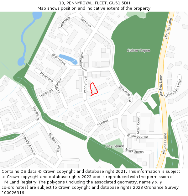 10, PENNYROYAL, FLEET, GU51 5BH: Location map and indicative extent of plot