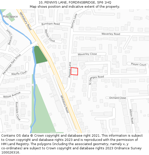 10, PENNYS LANE, FORDINGBRIDGE, SP6 1HQ: Location map and indicative extent of plot