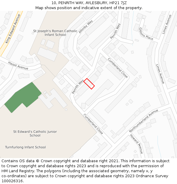 10, PENRITH WAY, AYLESBURY, HP21 7JZ: Location map and indicative extent of plot