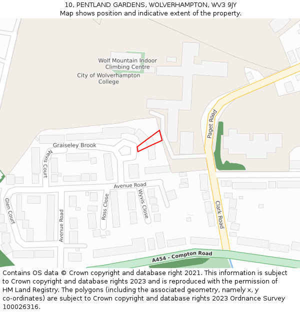 10, PENTLAND GARDENS, WOLVERHAMPTON, WV3 9JY: Location map and indicative extent of plot