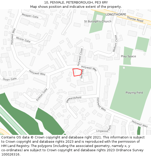 10, PENYALE, PETERBOROUGH, PE3 6RY: Location map and indicative extent of plot
