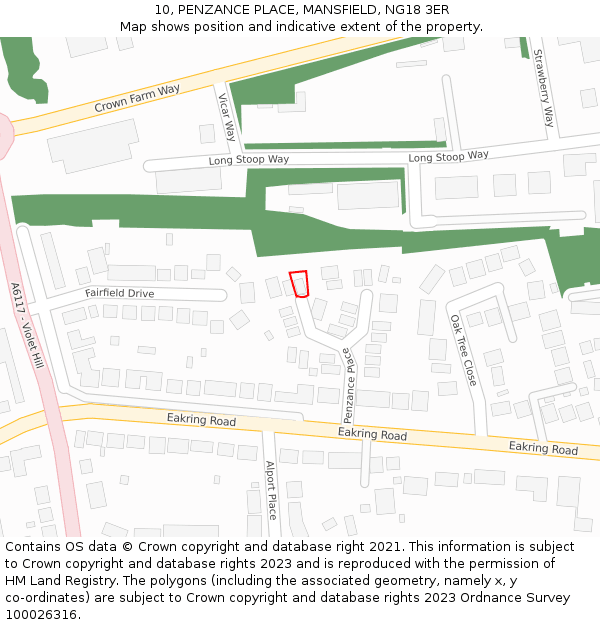 10, PENZANCE PLACE, MANSFIELD, NG18 3ER: Location map and indicative extent of plot