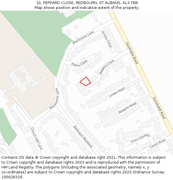 10, PEPPARD CLOSE, REDBOURN, ST ALBANS, AL3 7EB: Location map and indicative extent of plot