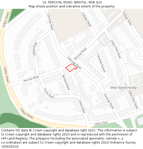10, PERCIVAL ROAD, BRISTOL, BS8 3LN: Location map and indicative extent of plot