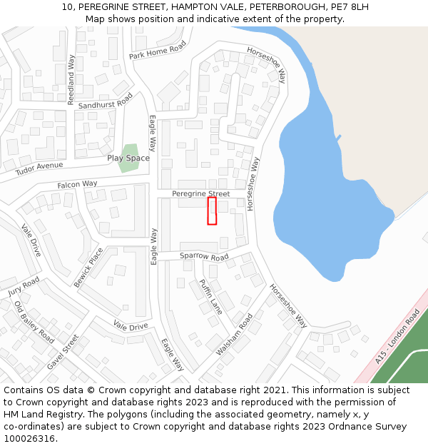 10, PEREGRINE STREET, HAMPTON VALE, PETERBOROUGH, PE7 8LH: Location map and indicative extent of plot