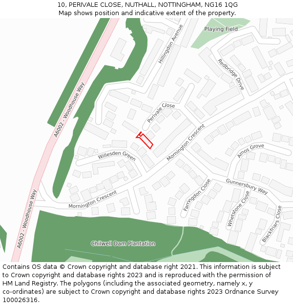10, PERIVALE CLOSE, NUTHALL, NOTTINGHAM, NG16 1QG: Location map and indicative extent of plot