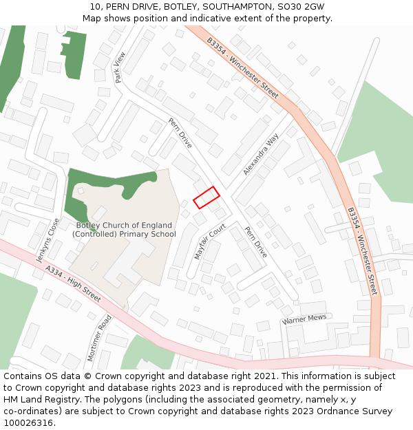 10, PERN DRIVE, BOTLEY, SOUTHAMPTON, SO30 2GW: Location map and indicative extent of plot