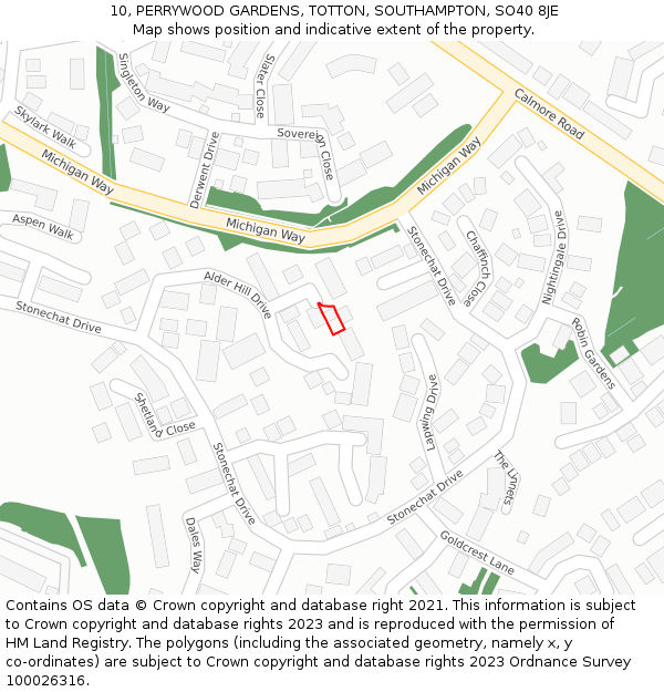 10, PERRYWOOD GARDENS, TOTTON, SOUTHAMPTON, SO40 8JE: Location map and indicative extent of plot