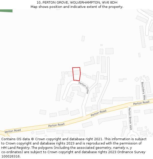 10, PERTON GROVE, WOLVERHAMPTON, WV6 8DH: Location map and indicative extent of plot