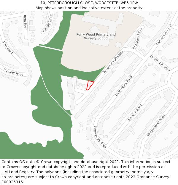 10, PETERBOROUGH CLOSE, WORCESTER, WR5 1PW: Location map and indicative extent of plot