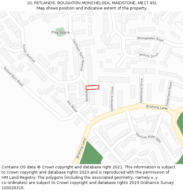10, PETLANDS, BOUGHTON MONCHELSEA, MAIDSTONE, ME17 4SL: Location map and indicative extent of plot