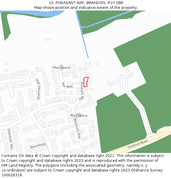 10, PHEASANT WAY, BRANDON, IP27 0BE: Location map and indicative extent of plot