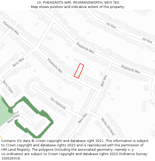 10, PHEASANTS WAY, RICKMANSWORTH, WD3 7ES: Location map and indicative extent of plot