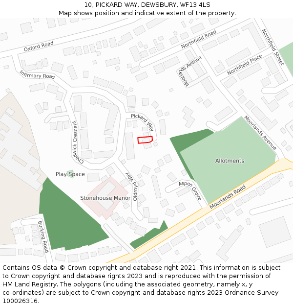 10, PICKARD WAY, DEWSBURY, WF13 4LS: Location map and indicative extent of plot