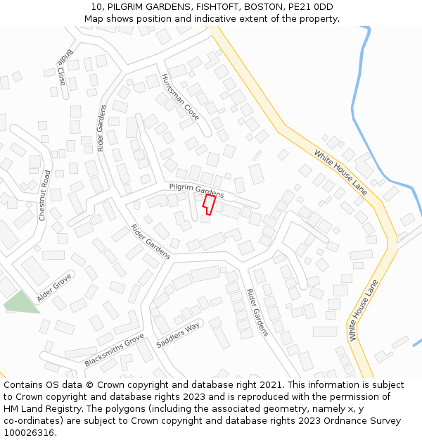 10, PILGRIM GARDENS, FISHTOFT, BOSTON, PE21 0DD: Location map and indicative extent of plot