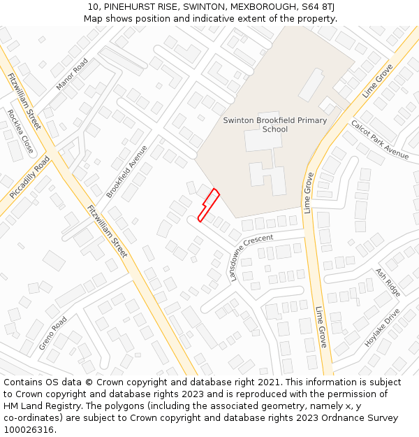 10, PINEHURST RISE, SWINTON, MEXBOROUGH, S64 8TJ: Location map and indicative extent of plot