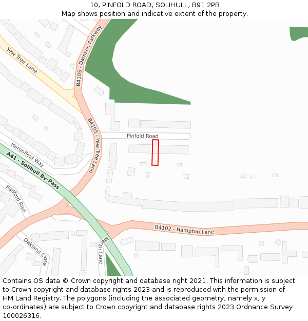 10, PINFOLD ROAD, SOLIHULL, B91 2PB: Location map and indicative extent of plot