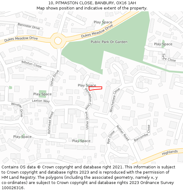 10, PITMASTON CLOSE, BANBURY, OX16 1AH: Location map and indicative extent of plot