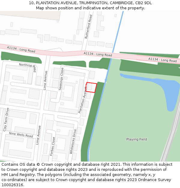 10, PLANTATION AVENUE, TRUMPINGTON, CAMBRIDGE, CB2 9DL: Location map and indicative extent of plot