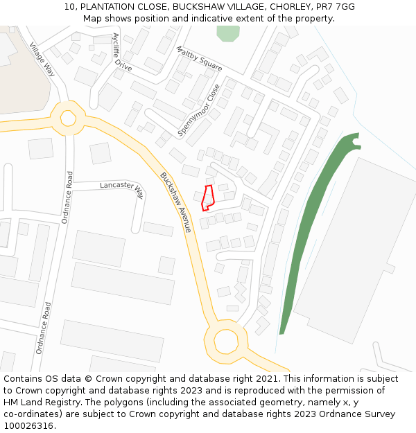 10, PLANTATION CLOSE, BUCKSHAW VILLAGE, CHORLEY, PR7 7GG: Location map and indicative extent of plot