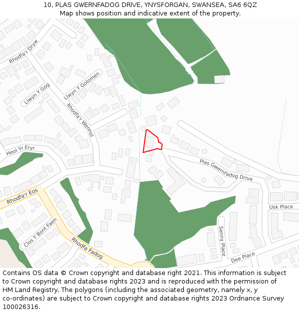 10, PLAS GWERNFADOG DRIVE, YNYSFORGAN, SWANSEA, SA6 6QZ: Location map and indicative extent of plot