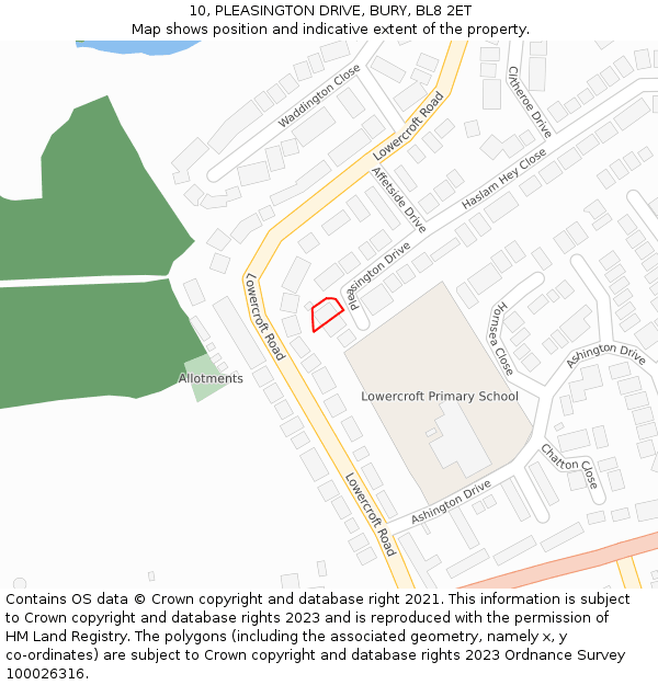 10, PLEASINGTON DRIVE, BURY, BL8 2ET: Location map and indicative extent of plot