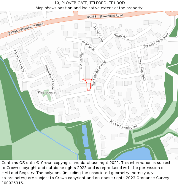 10, PLOVER GATE, TELFORD, TF1 3QD: Location map and indicative extent of plot