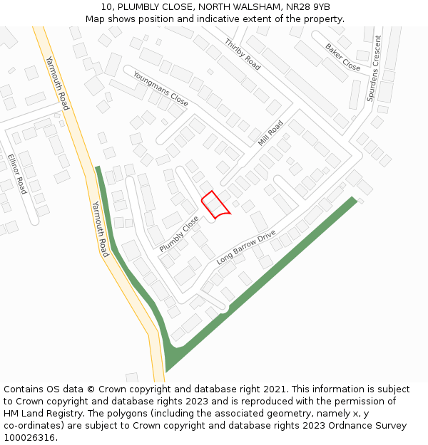 10, PLUMBLY CLOSE, NORTH WALSHAM, NR28 9YB: Location map and indicative extent of plot
