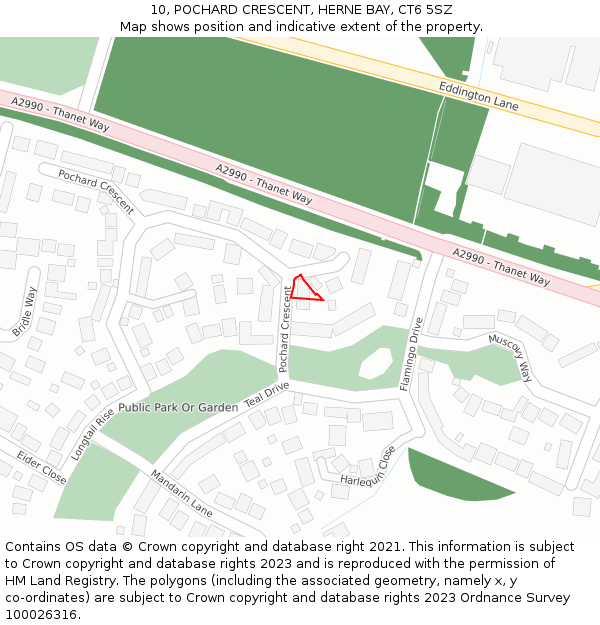 10, POCHARD CRESCENT, HERNE BAY, CT6 5SZ: Location map and indicative extent of plot