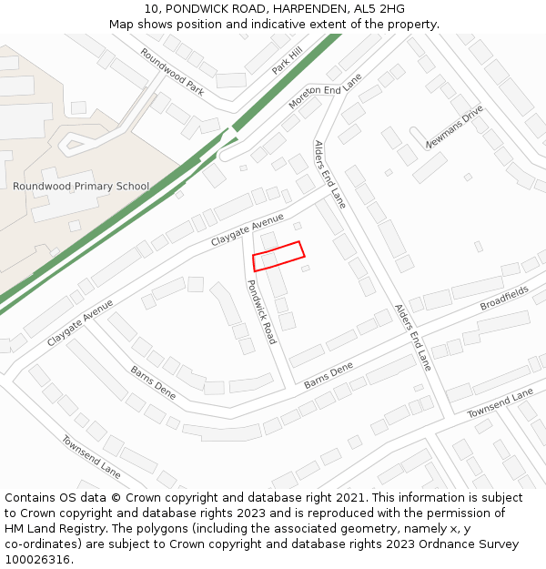 10, PONDWICK ROAD, HARPENDEN, AL5 2HG: Location map and indicative extent of plot