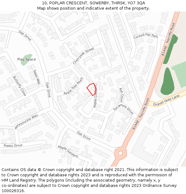 10, POPLAR CRESCENT, SOWERBY, THIRSK, YO7 3QA: Location map and indicative extent of plot