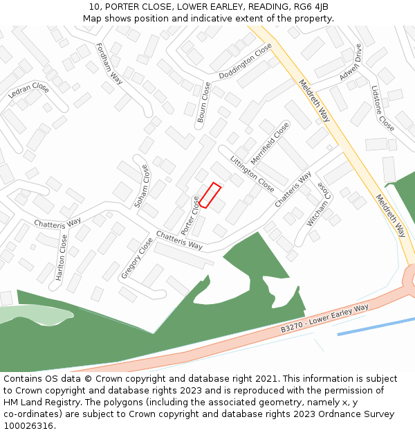 10, PORTER CLOSE, LOWER EARLEY, READING, RG6 4JB: Location map and indicative extent of plot
