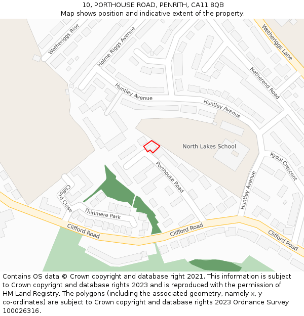 10, PORTHOUSE ROAD, PENRITH, CA11 8QB: Location map and indicative extent of plot