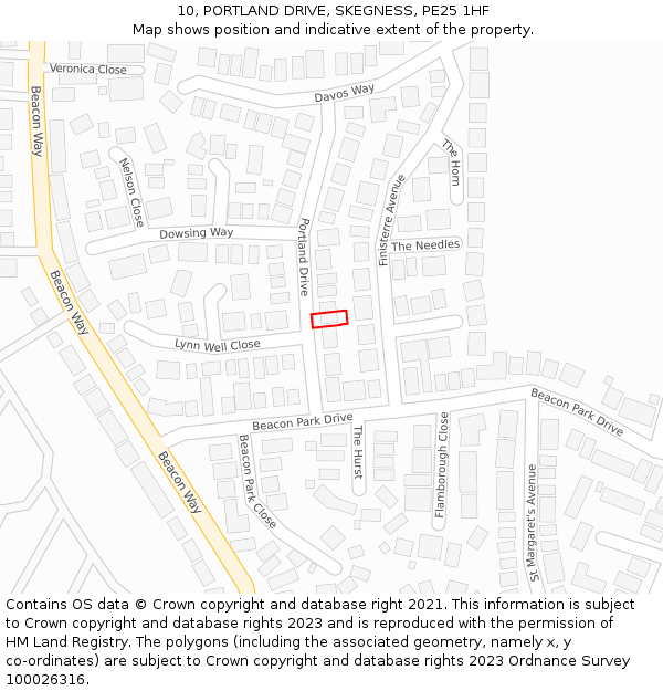 10, PORTLAND DRIVE, SKEGNESS, PE25 1HF: Location map and indicative extent of plot