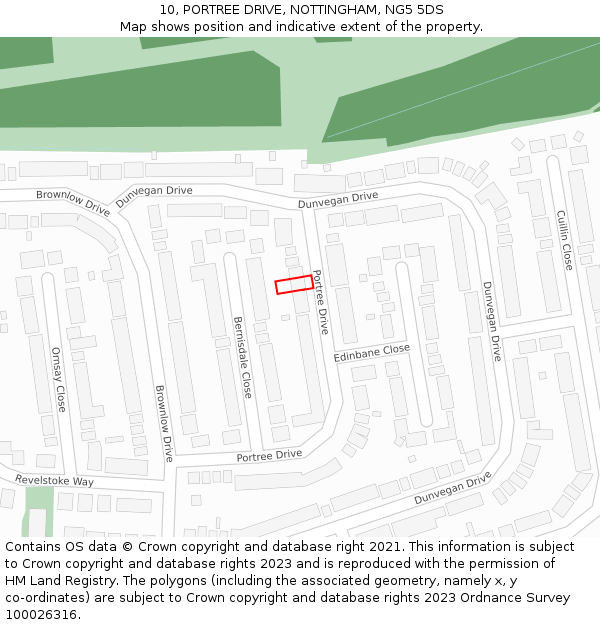 10, PORTREE DRIVE, NOTTINGHAM, NG5 5DS: Location map and indicative extent of plot