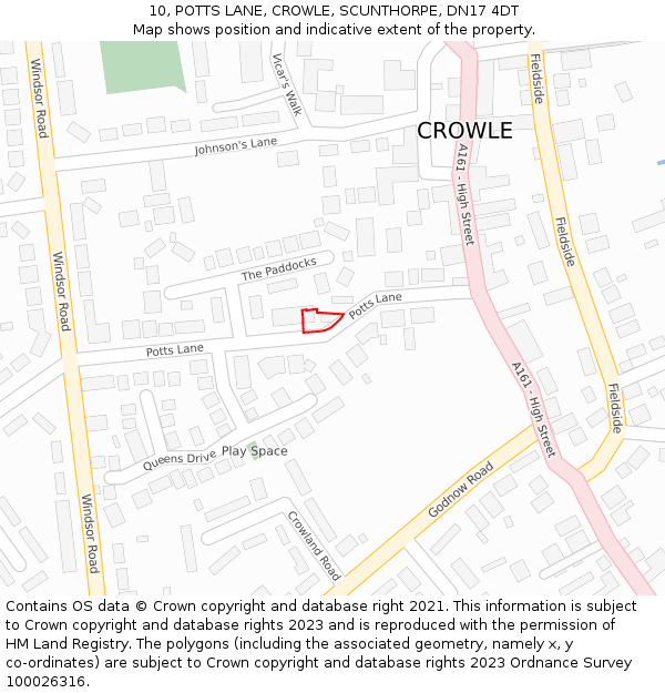 10, POTTS LANE, CROWLE, SCUNTHORPE, DN17 4DT: Location map and indicative extent of plot