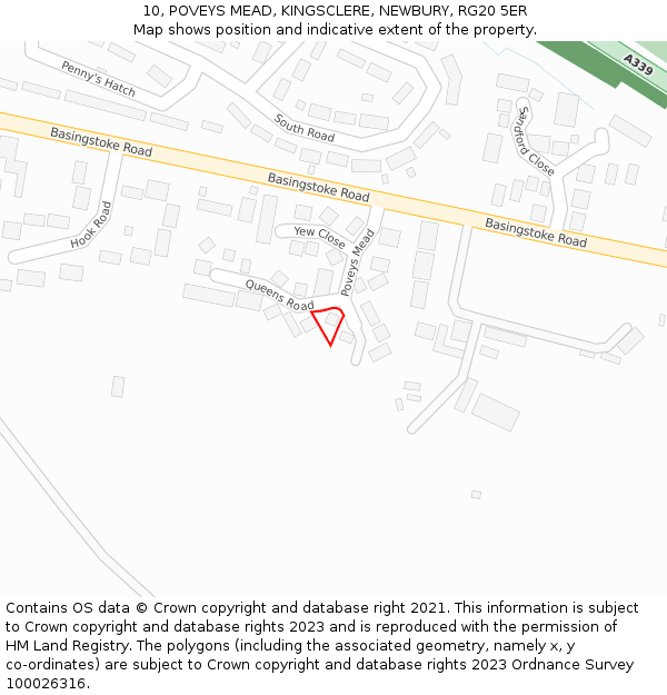 10, POVEYS MEAD, KINGSCLERE, NEWBURY, RG20 5ER: Location map and indicative extent of plot