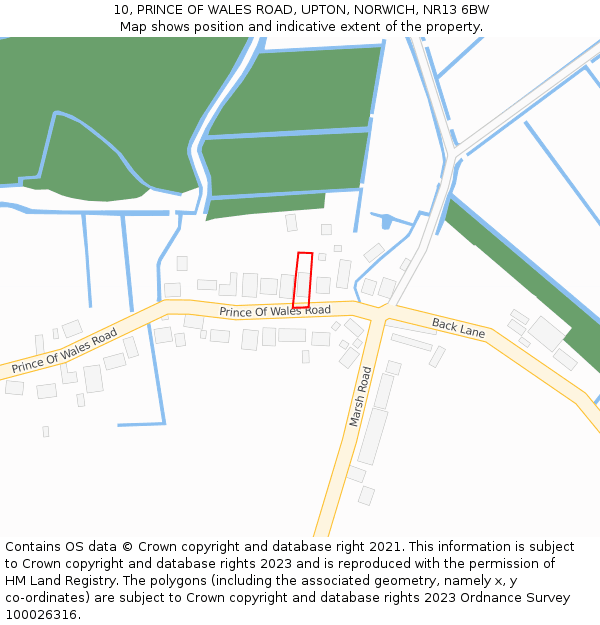 10, PRINCE OF WALES ROAD, UPTON, NORWICH, NR13 6BW: Location map and indicative extent of plot