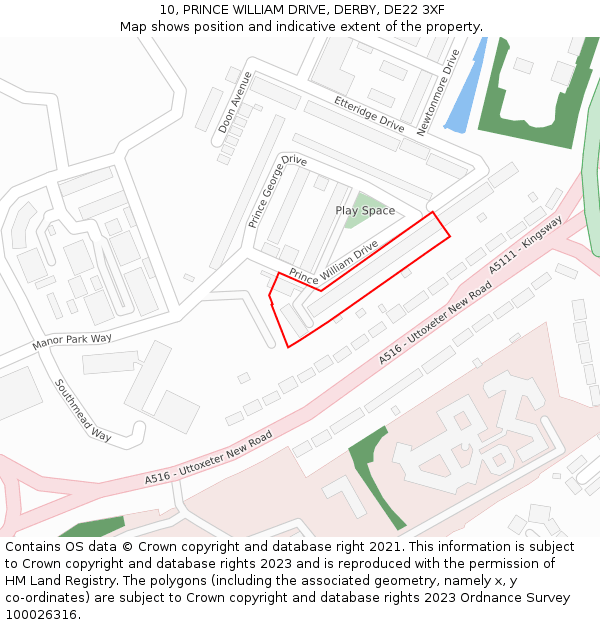 10, PRINCE WILLIAM DRIVE, DERBY, DE22 3XF: Location map and indicative extent of plot