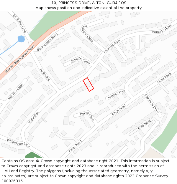 10, PRINCESS DRIVE, ALTON, GU34 1QS: Location map and indicative extent of plot