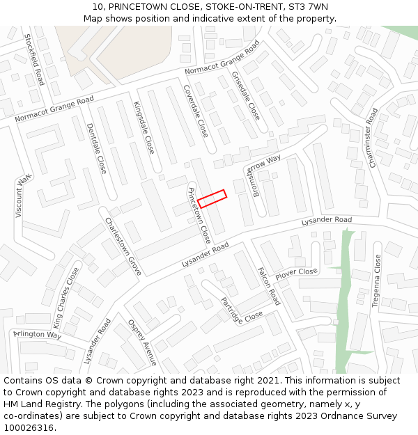 10, PRINCETOWN CLOSE, STOKE-ON-TRENT, ST3 7WN: Location map and indicative extent of plot